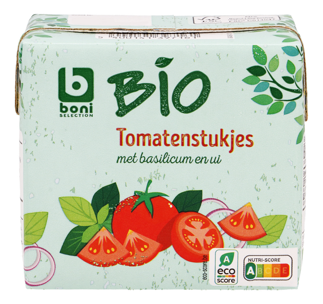 Tomatenblokjes met basilicum en ui BIO 500g