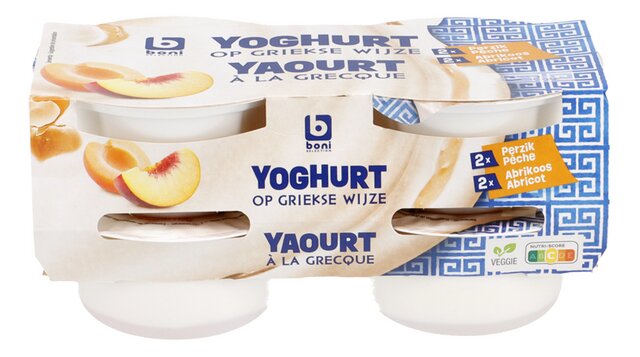 Yoghurt griekse wijze abriks-perzik 150gx4