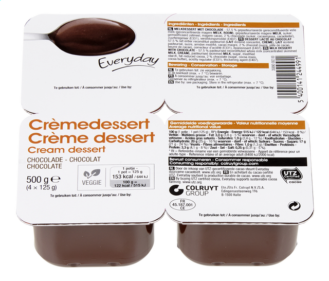Crème dessert goût chocolat 125gx4