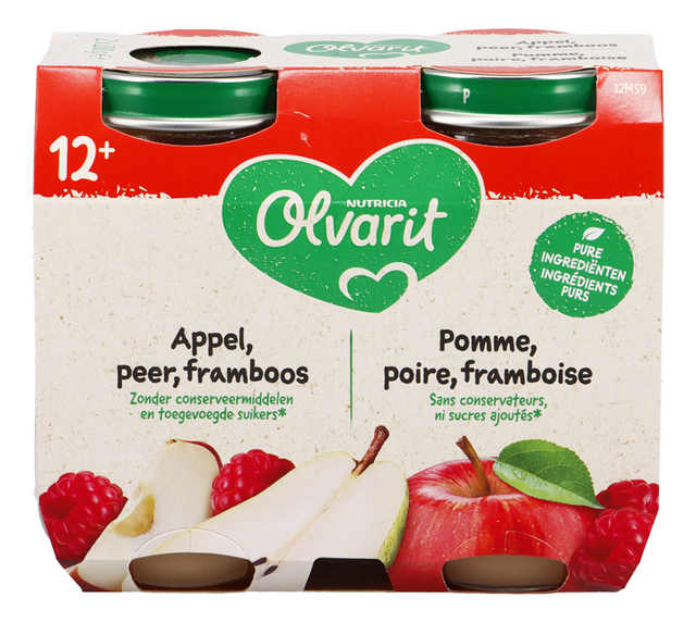 Fruitpapje appel-peer-framboos +12M 200gx2
