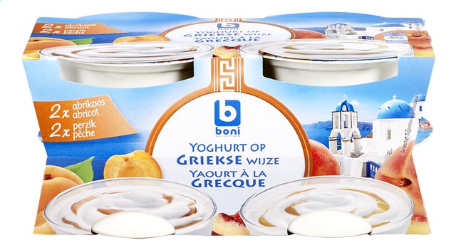 Yoghurt griekse wijze abriks-perzik 150gx4