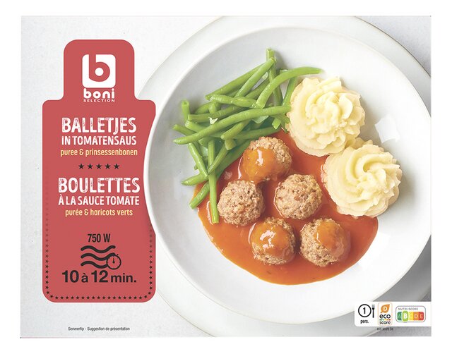 Balletjes in tomatensaus met boontjes-puree 500g
