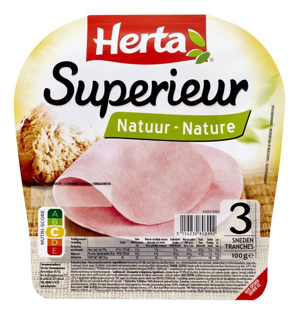 Ham natuur superieur 3sneden 100gr