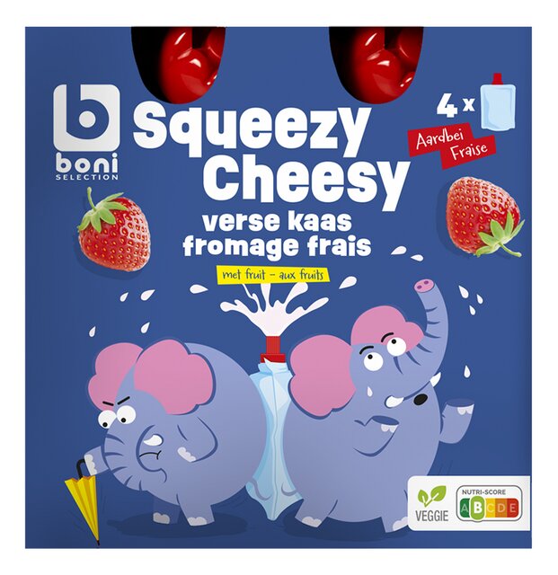 Verse kaas pouch aardbei 90gx4