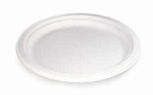 Assiet.rond.blan.bagasse canne suc.diam.180mm 50p