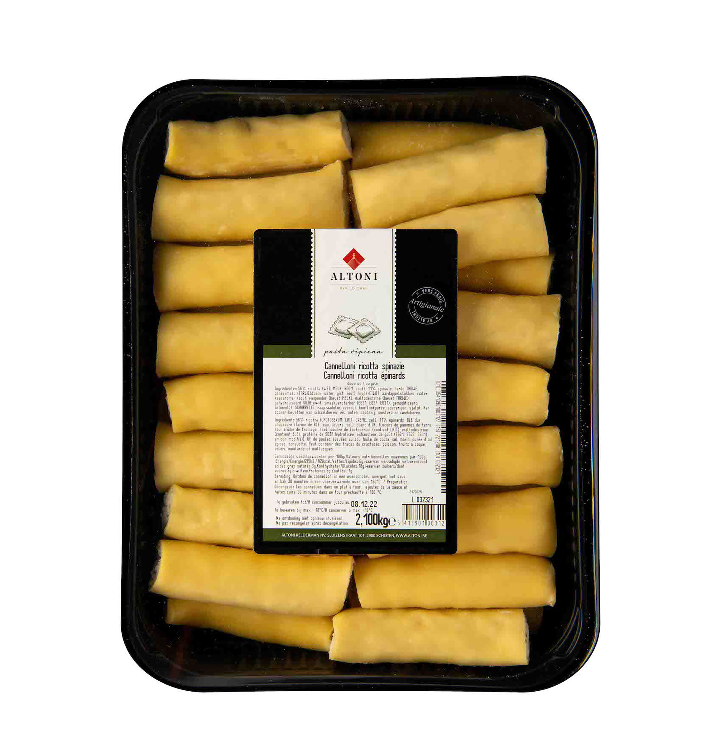 Cannelloni met ricotta-spinazie 70g 30st 2,1kg
