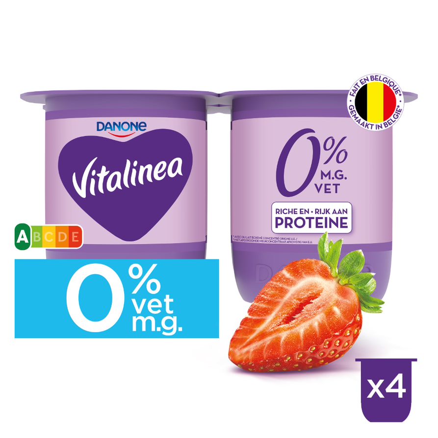 Vitalinea yoghurt aardbei 0% 125gx4