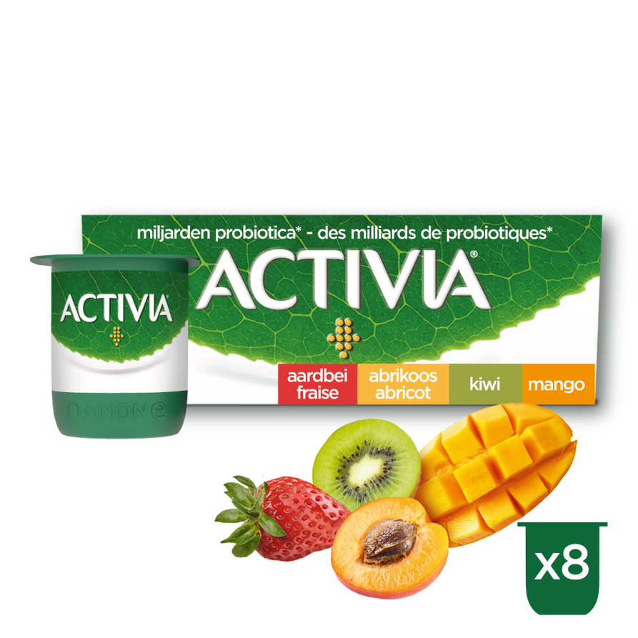 Yoghurt Activia aardbei-mango-abrikoos-kiwi 125gx8