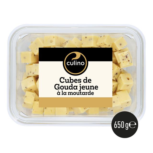 Cubes de Gouda jeune à la moutarde 650g
