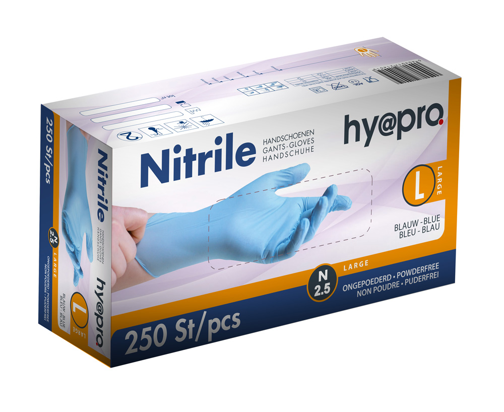 Handschoenen nitril blauw ongepoederd L 250st
