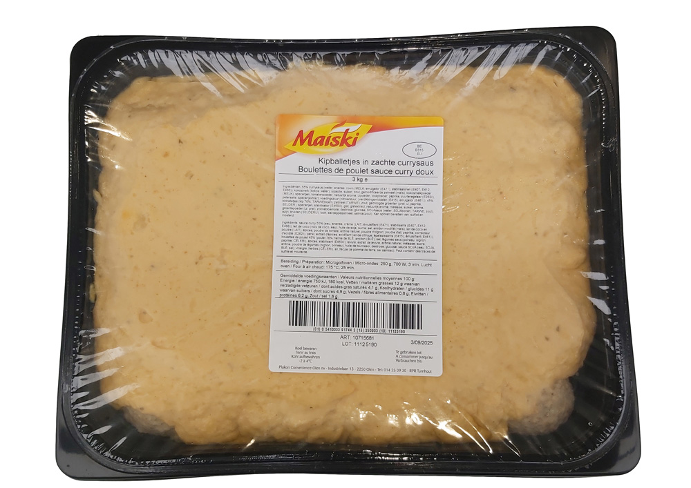Kipballetjes in zachte curry saus 3kg