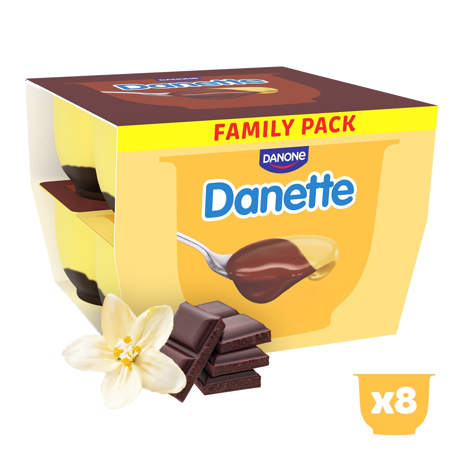 Danette crème vanille op chocolade 125gx8