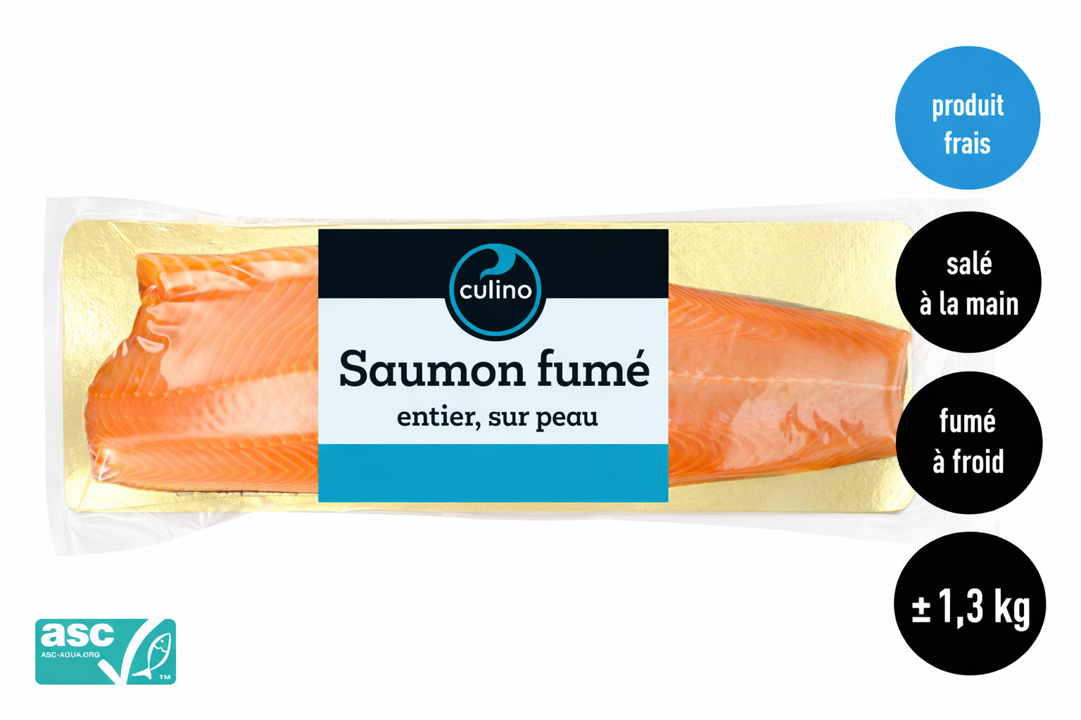Saumon fumé entier salé à la main ±1,2-1,4kg