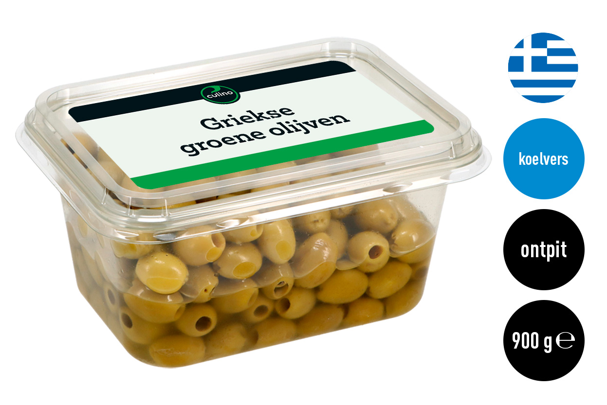 Griekse groene olijven zonder pit 900g