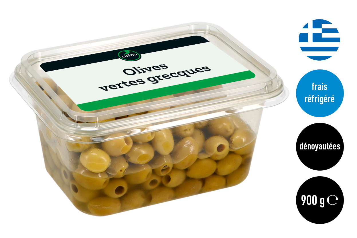 Olives vertes grecques dénoyautées 900g