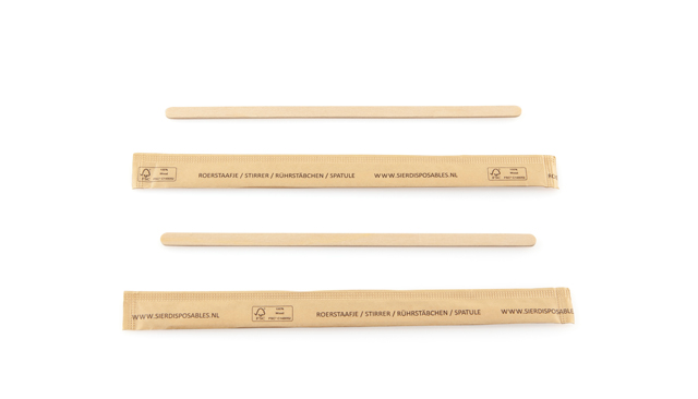 Roerstaafje hout FSC ind.verpakt 140mm 500st
