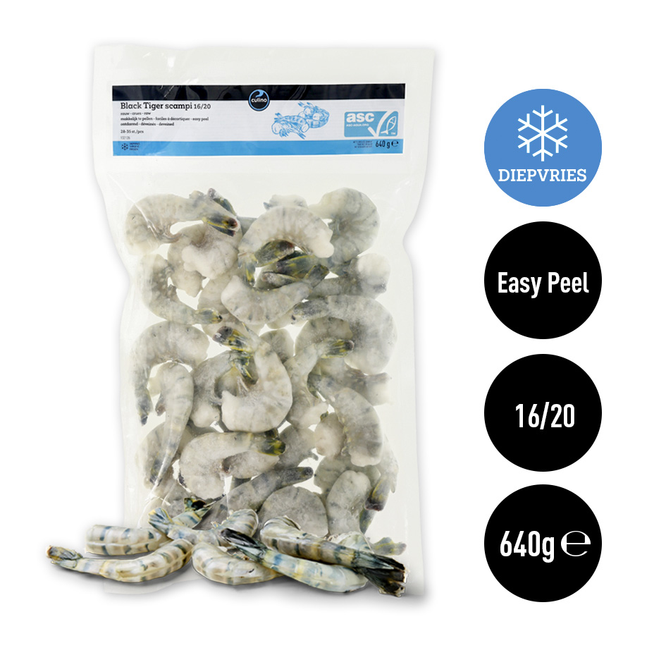 Scampi Black Tiger rauw/easy peel/ontda.16/20 800g