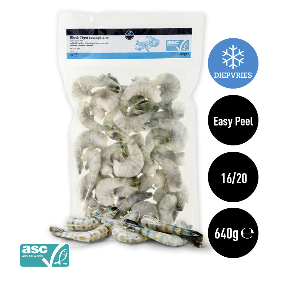Scampi Black Tiger rauw/easy peel/ontda.16/20 800g